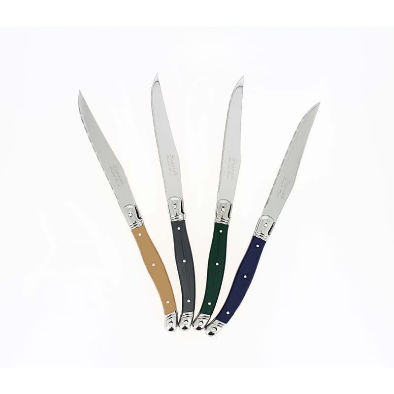 French Home Set of 4 Laguiole Steak Knives, Earth Tones - Silver