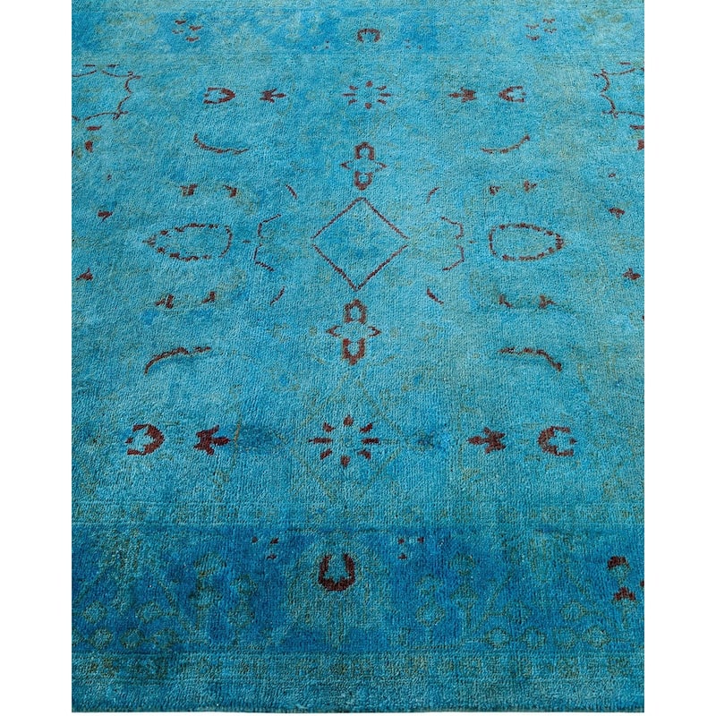 Overton Hand Knotted Wool Vintage Inspired Modern Contemporary Overdyed Blue Area Rug - 4' 1" x 6' 8"