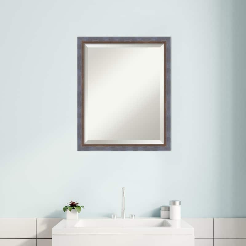 Two Tone Beveled Wood Framed Bathroom Vanity Wall Mirror