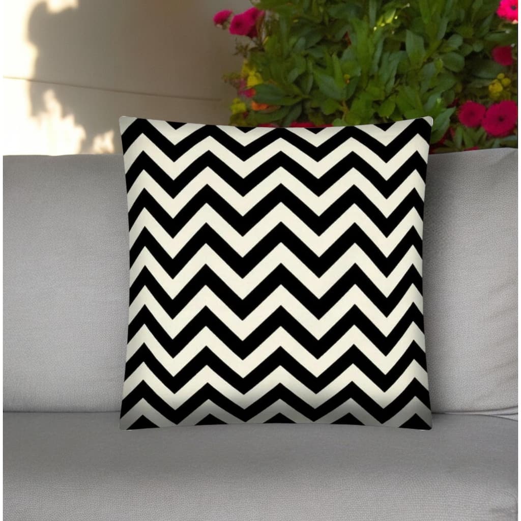 HomeRoots 17" Black and Ivory Chevron Indoor Outdoor Throw Pillow Cover - 17' X '17' X '0.25