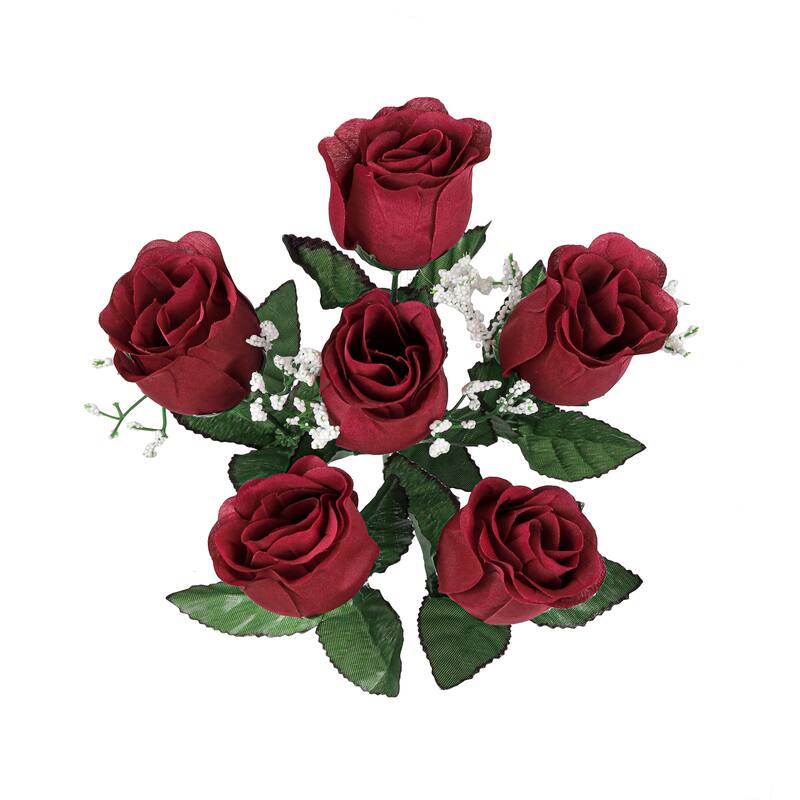 Set of 12 Burgundy Artificial Rose Bud Flower Stem Bush Bouquet 14in - 14" L x 6" W x 6" DP