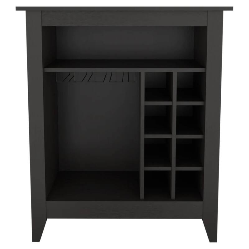 Wood Bar Cart with Wine Storage and Shelves and Cabinet - 17.7” D x 32.4” W x 38” H - Black