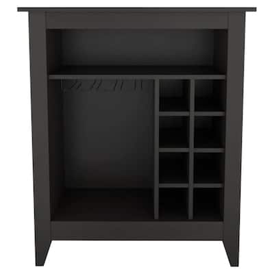 Wood Bar Cart with Wine Storage and Shelves and Cabinet - 17.7” D x 32.4” W x 38” H