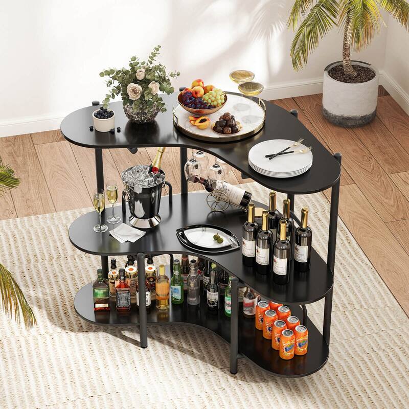 Costway 3-Tier Home Bar Unit with Stemware Racks & Storage Shelves - See Details