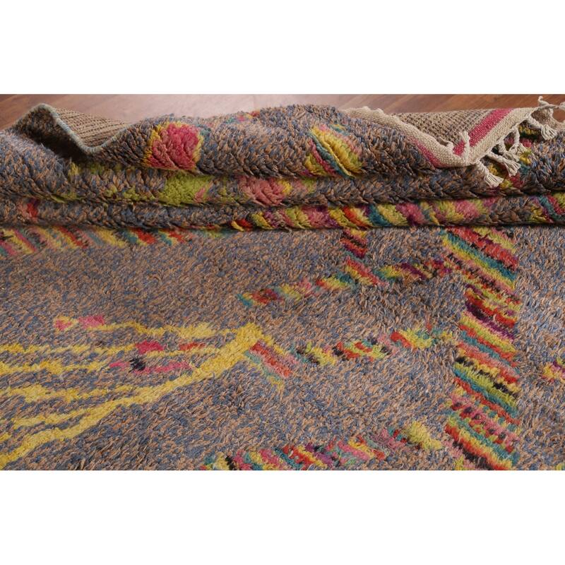 Blue & Brown Plush Moroccan Oriental Area Rug Handmade Wool Carpet - 8'9"x 12'6"
