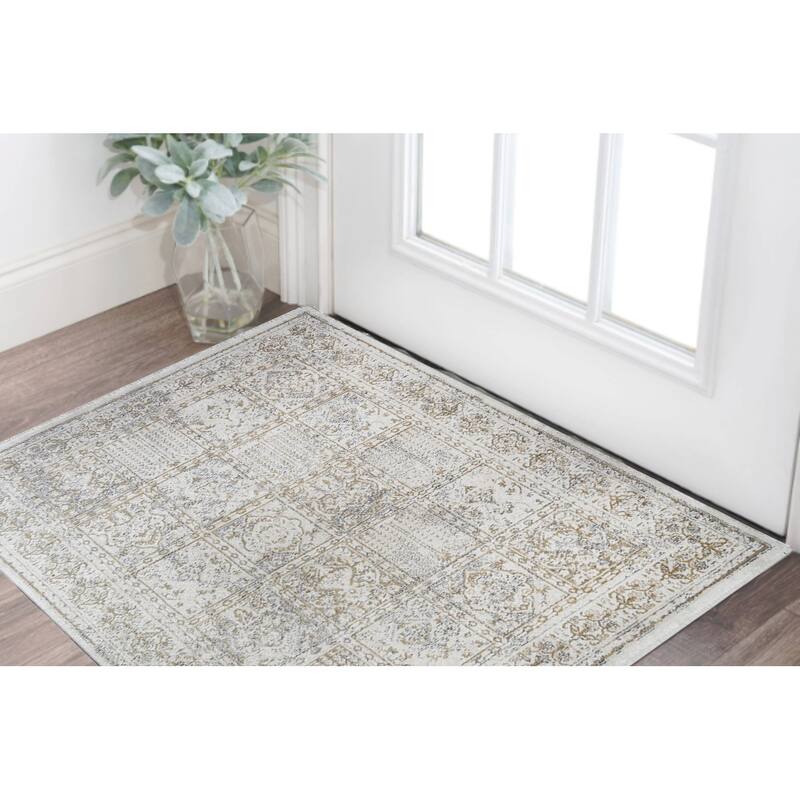Cepaf Distressed Traditional Stain Resistant with Fringe Soft Durable Area Rug By HomeRoots - 39' X '25' X '0.39 - Lavender/Ivory - Rectangle