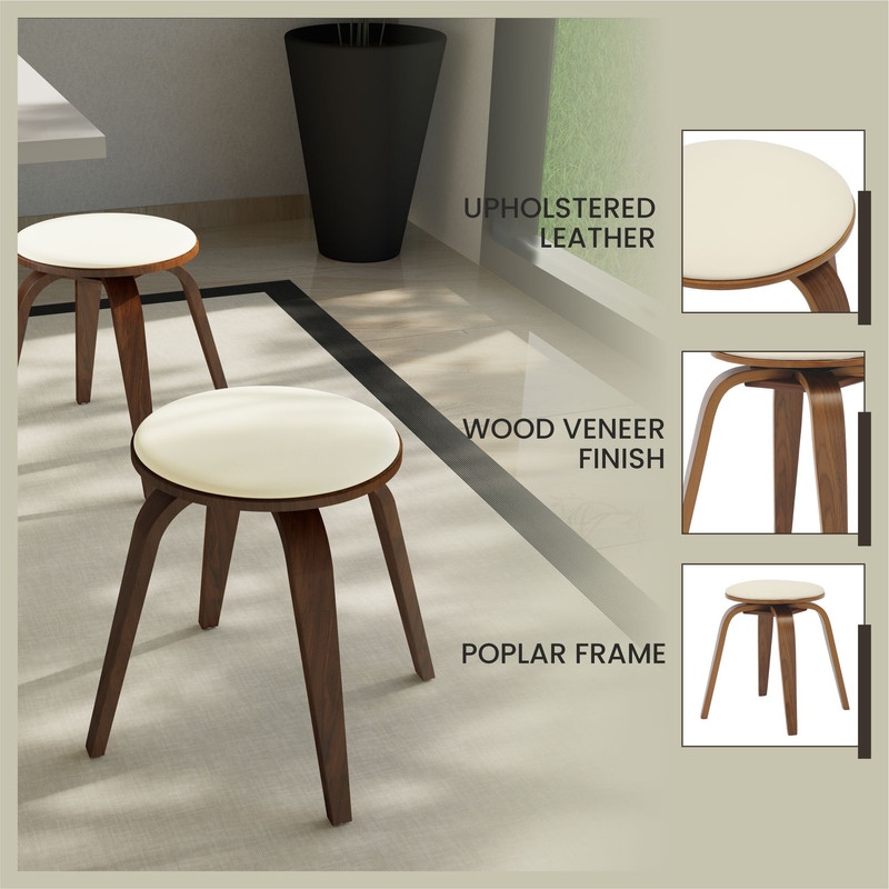 Pelya Minimalist Modern Round Counter Stool with Leather Seat & Poplar Wood Frame 360° Swivel Kitchen Bar Stool