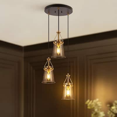 Haye Modern 3-Light Glass Chandelier Black Gold Cluster Pendant for Kitchen Island - 15.5" D x 10" H