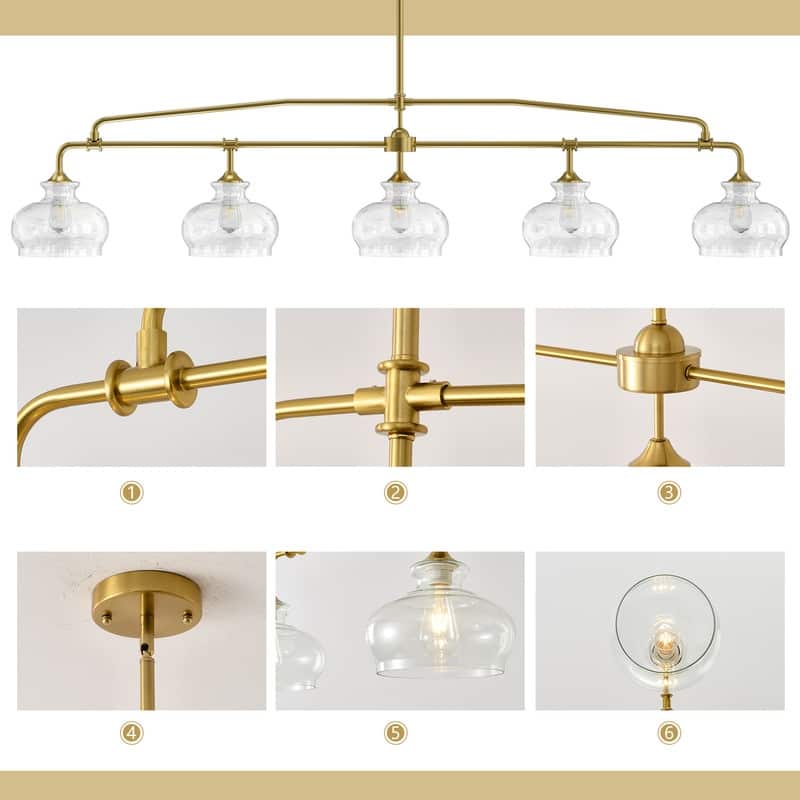 Modern Brass Chandelier Kitchen Island Pendant Light with Glass Shades
