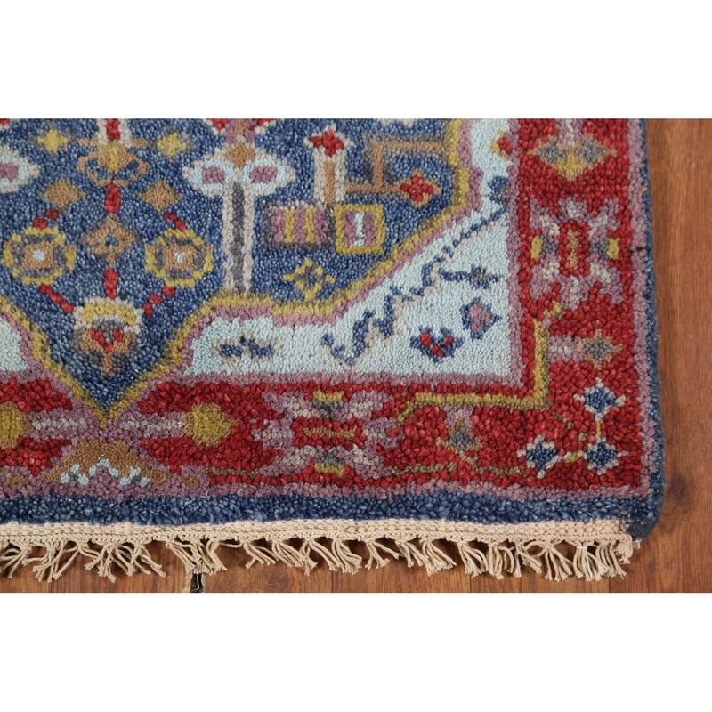 Blue Geometric Kazak Indian Accent Rug Hand-Knotted Wool Carpet - 2'0"x 3'0"