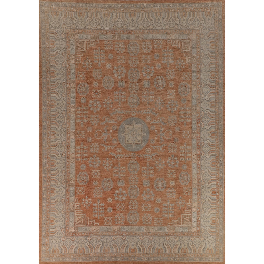 Orange Oushak Turkish Large Rug Hand-Knotted Oriental Wool Carpet - 12'2"x 14'10"