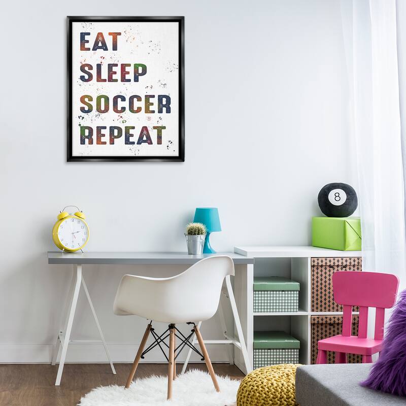 Stupell Eat Sleep Soccer Repeat Framed Floater Canvas Wall Art Design By Marcus Prime