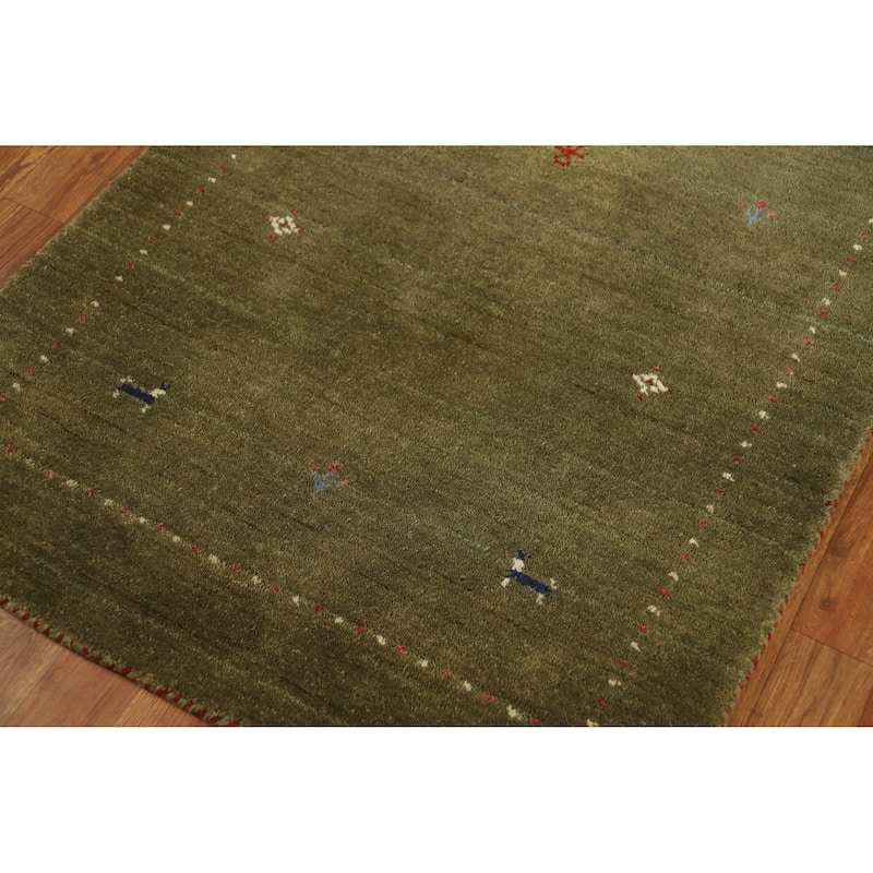 Little Animals Green Gabbeh Indian Accent Rug Handmade Wool Carpet - 2'11" x 5'3"