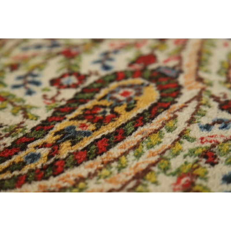Hand Knotted Oriental 100% Wool Carpet Traditional All-Over Beige & Ivories Kerman Area Rug - 10' 5'' X 7' 3''