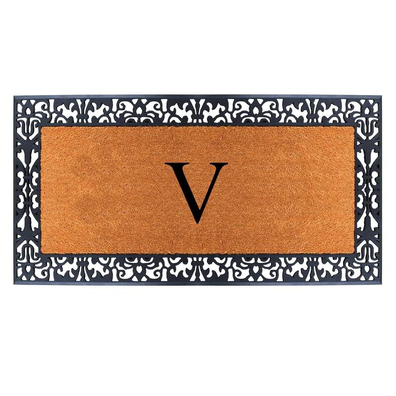 A1HC Rubber and Coir Paisley Border Heavy Duty Non-Slip Durable Double Door Monogrammed Doormat 30"X60", Black - V