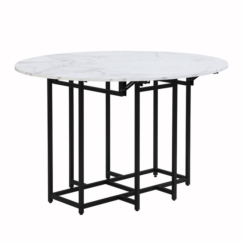 5PCS Extendable Dining Table Set With Faux Marble Top