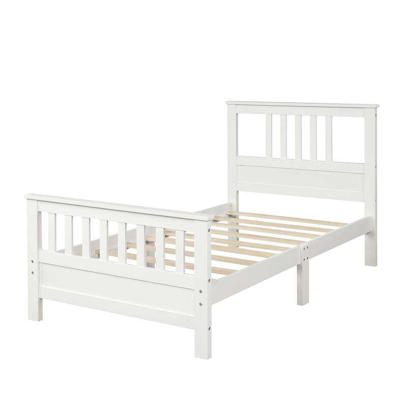 Twin Wood Platform Bed with Headboard and Footboard in White