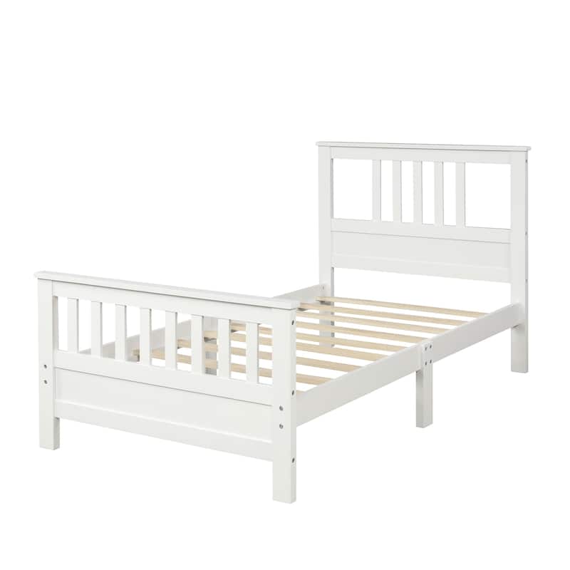 Wood Platform bed with Headboard and Footboard, Twin (White)