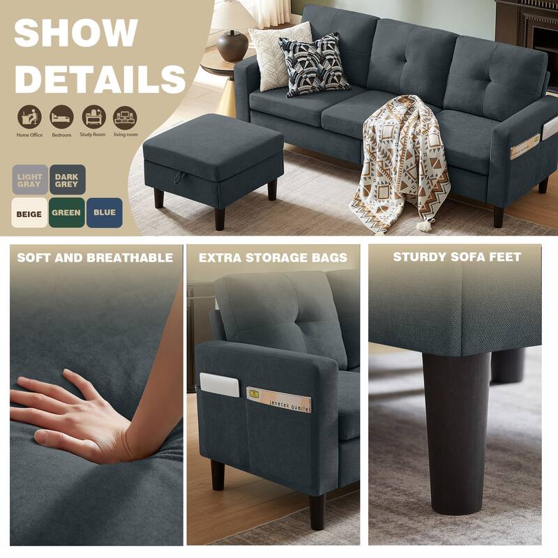 3 Pieces Living Room Set with Storage Ottoman
