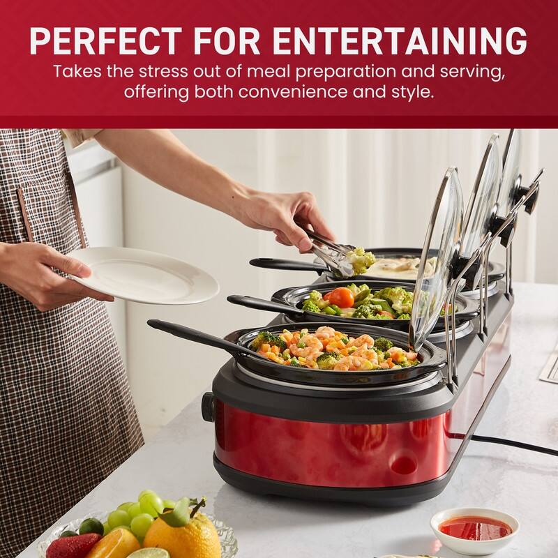 Elite Cuisine EWMST435 7.5qt. Capacity Triple Slow Cooker Buffet