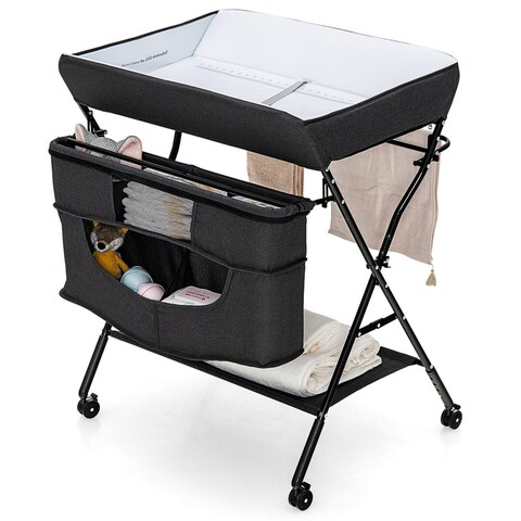 Gymax Baby Changing Table Portable Newborn Nursery Organizer Adjustable Height w/ wheel - See Details