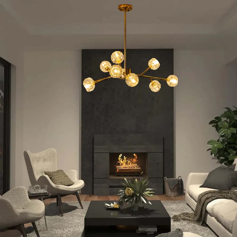 9/15/18-Light Modern Glam Gold Large Sputnik Cluster Crystal Globe Chandelier with Crystal Globe Shade