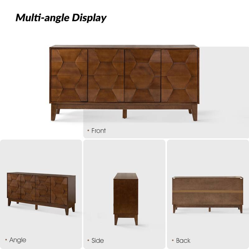 Silakan Mid-Century Modern 4-Door Large Storage Sideboard with Solid Wood Legs by HULALA HOME
