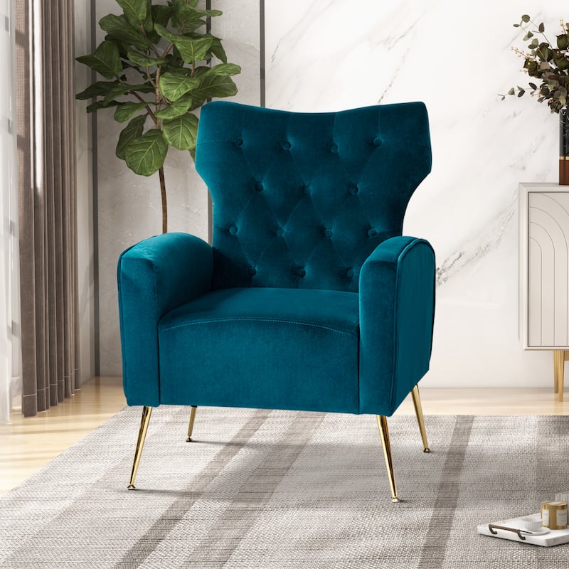 Abadiana Accent Tufted Chair with Metal Base by HULALA HOME