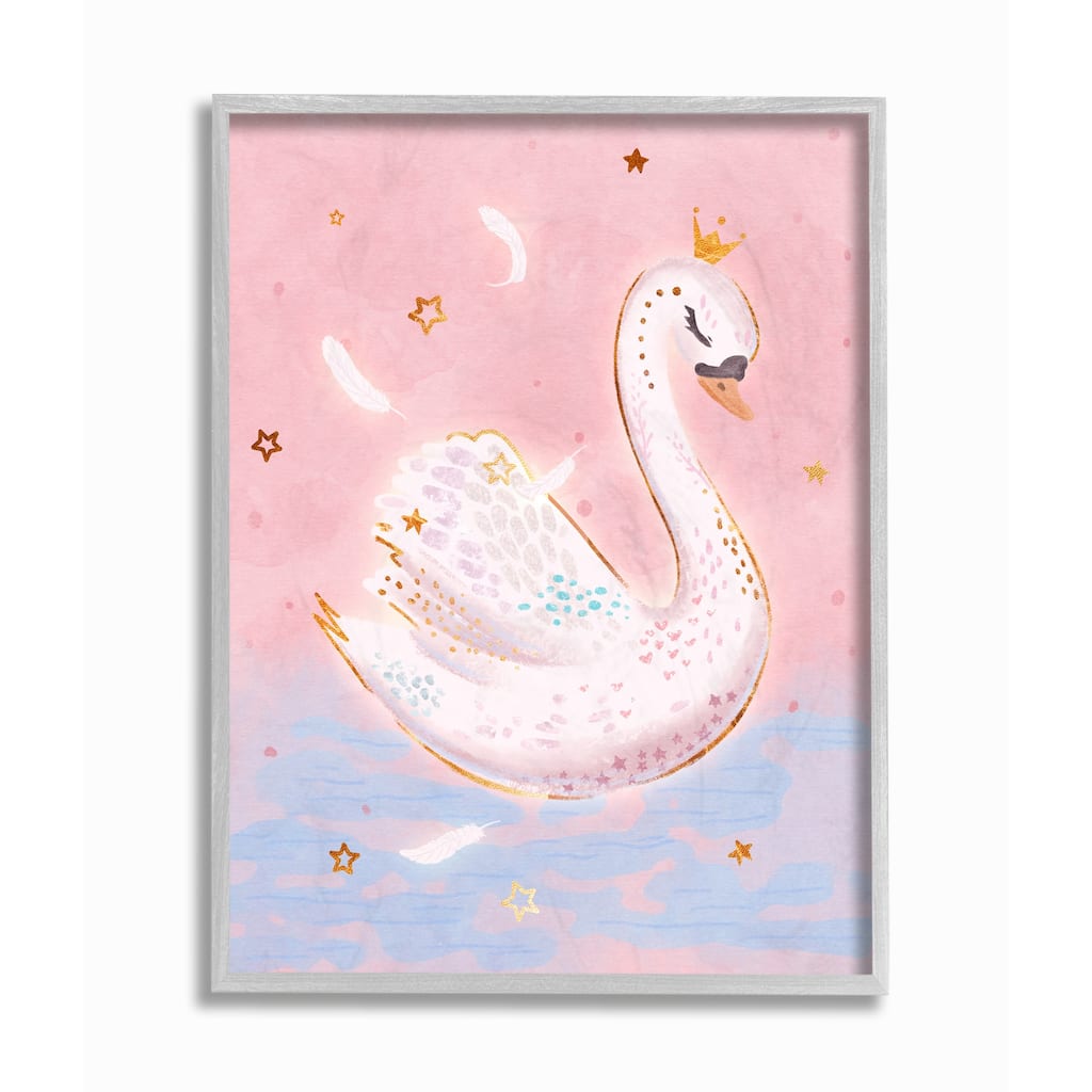 Stupell Princess Swan Lake Girl's Nursery Animal Illustration Framed Wall Art - Pink