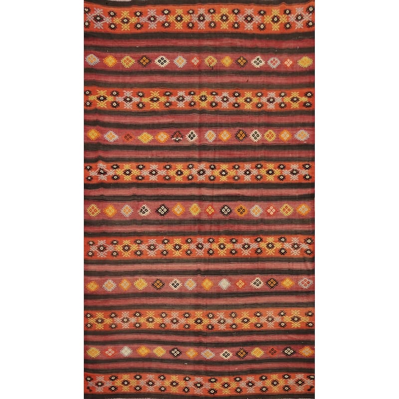 Hand Woven Oriental 100% Wool Carpet Southwestern Tribal Multi-Colored Kilim Area Rug - 9' 11'' X 6' 1''