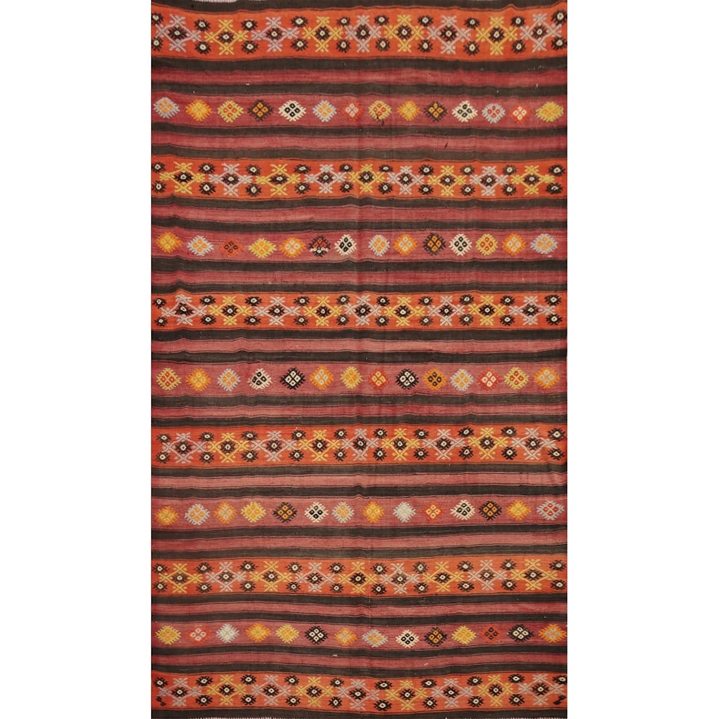 Hand Woven Oriental 100% Wool Carpet Southwestern Tribal Multi-Colored Kilim Area Rug - 9' 11'' X 6' 1''