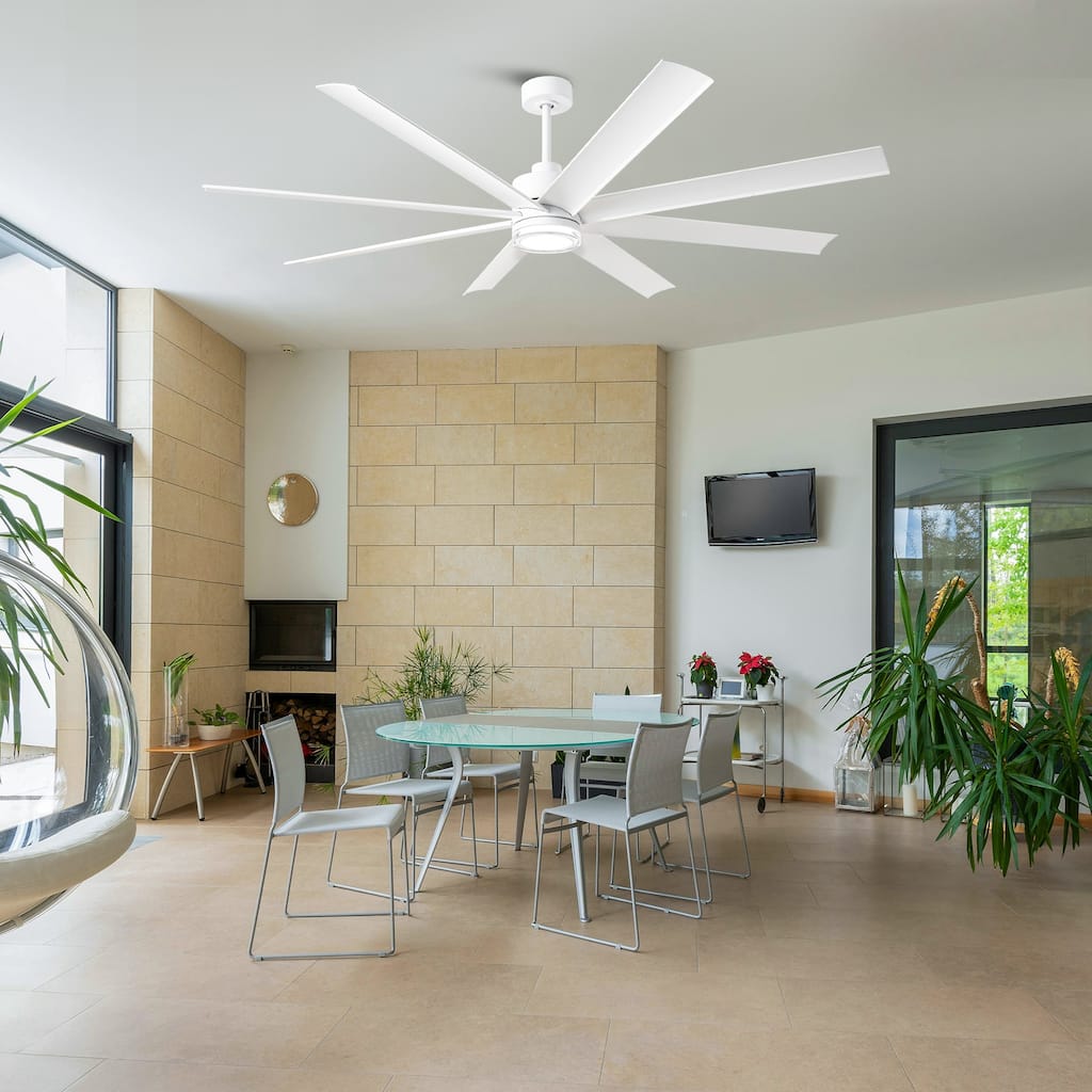 72" Modern White Large Smart Ceiling Fan with Light and Remote, App Control, Voice Control