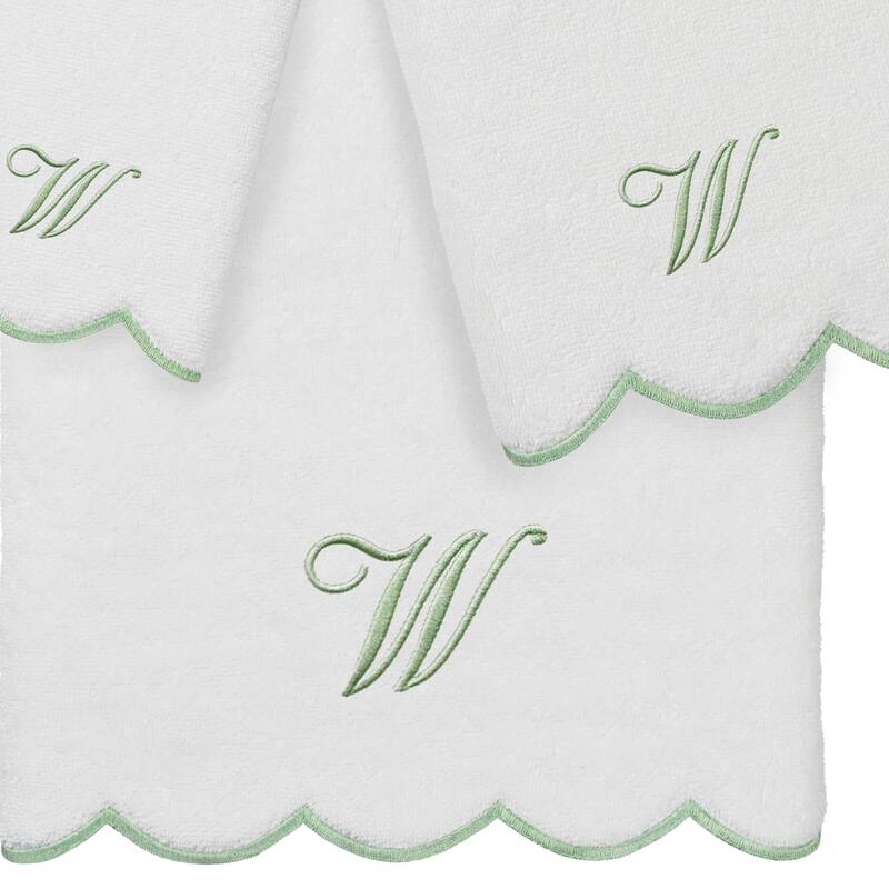 Authentic Hotel and Spa 100% Turkish Cotton Green ADORNIA Scallop Personalized 3 Piece Towel Set - 3 Piece Set