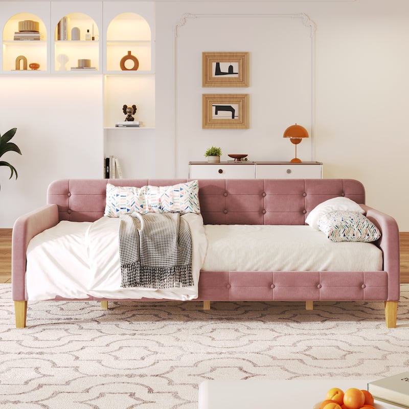 Roomfitters Twin Size Upholstered Daybed with Foam Padding and 4 Support Legs