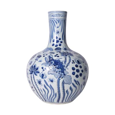 Carved Fish Globular Floor Vase