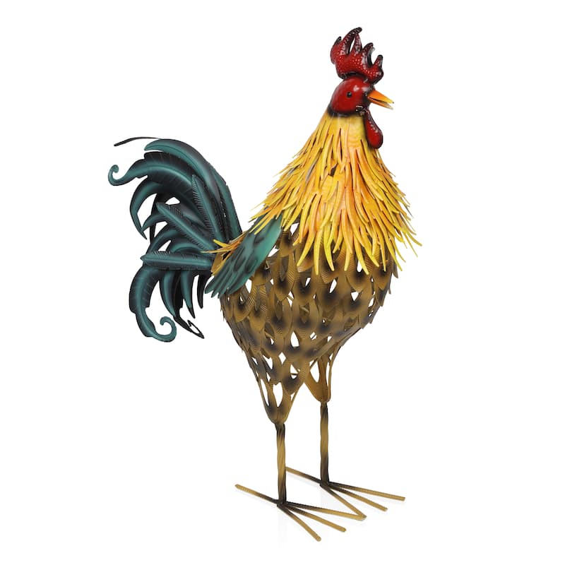 Metal Multi-Color Feathered Rooster Decor