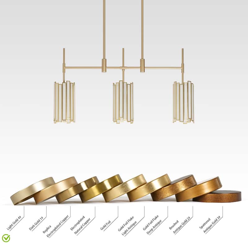 Tifany Moden Gold 3-Light Linear Chandelier Colored Glass Kitchen Island Lights - Deep Gold - L 30" x W 4.3" x H 17.3"