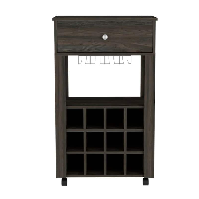 Modern Bar Cart on Wheels With Wine Storage and Open Shelves - 23.62" x 13.98” x 39.37”