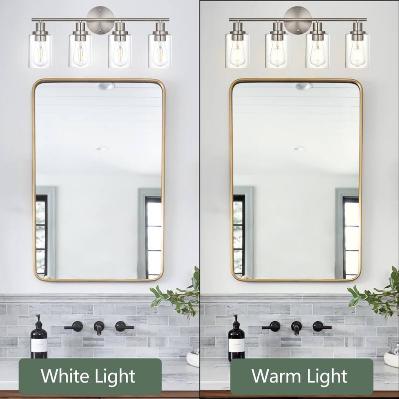 4-Light Bathroom Light Fixtures, Brushed Nickel Modern Vanity Lights Over Mirror with Clear Glass Shade, Bathroom Wall Lamp