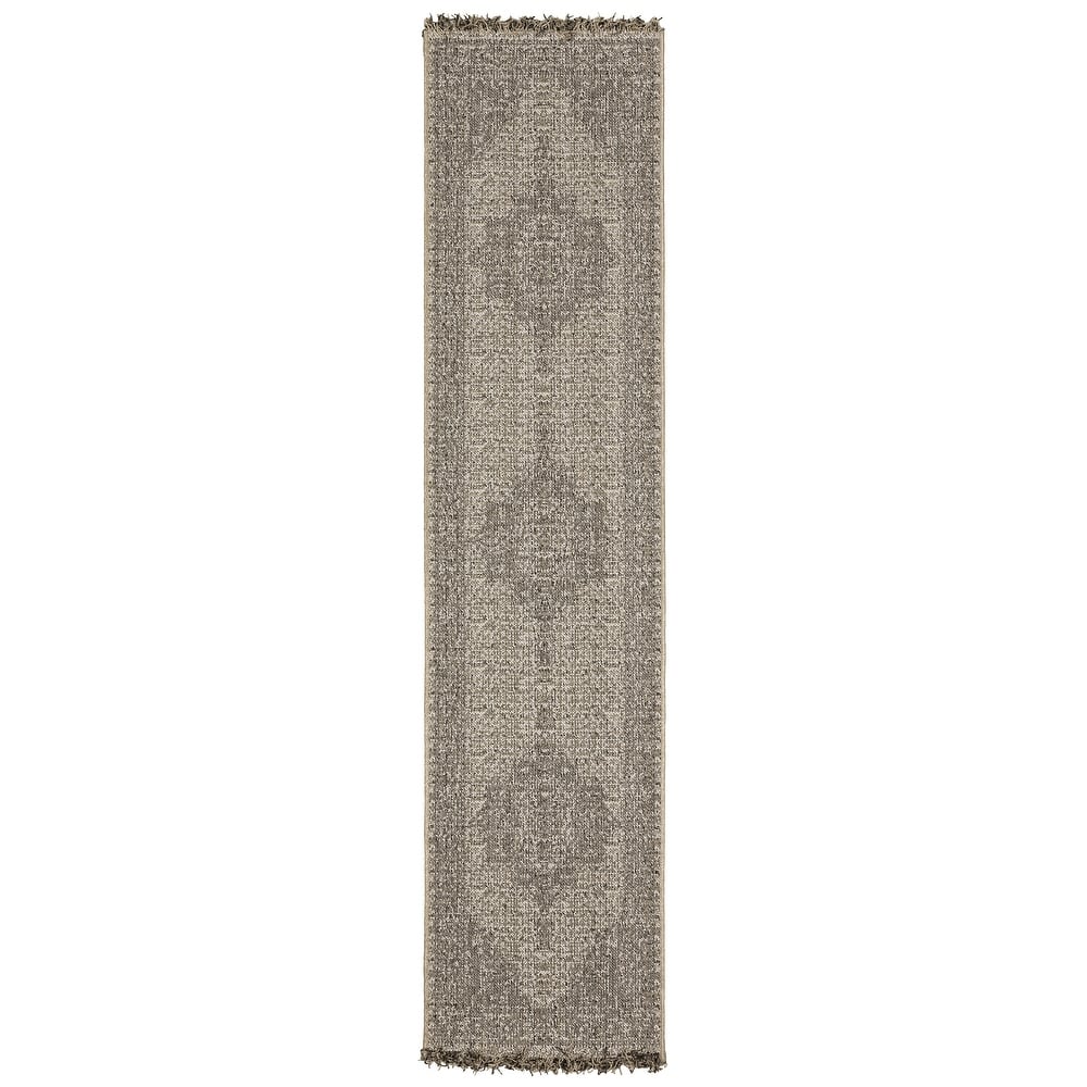 Style Haven Grayton Traditional Inspired Beige/ Black Indoor-Outdoor Fringe Edge Rug
