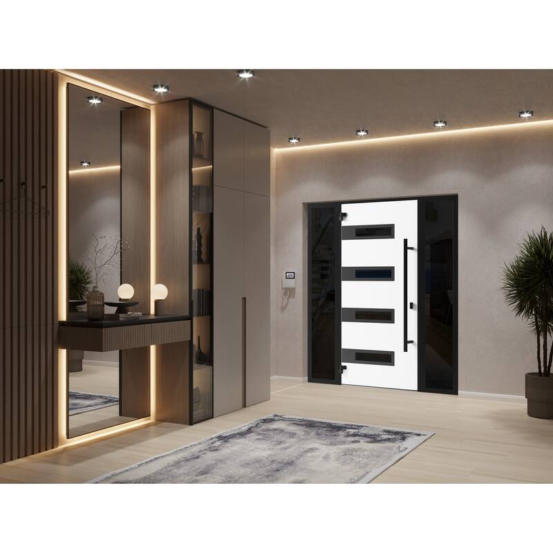 Front Prehung Steel Door Ronex 1055 Teak 2 Side and Top Window Sidelite W16+36+16xH80+16 Lh I