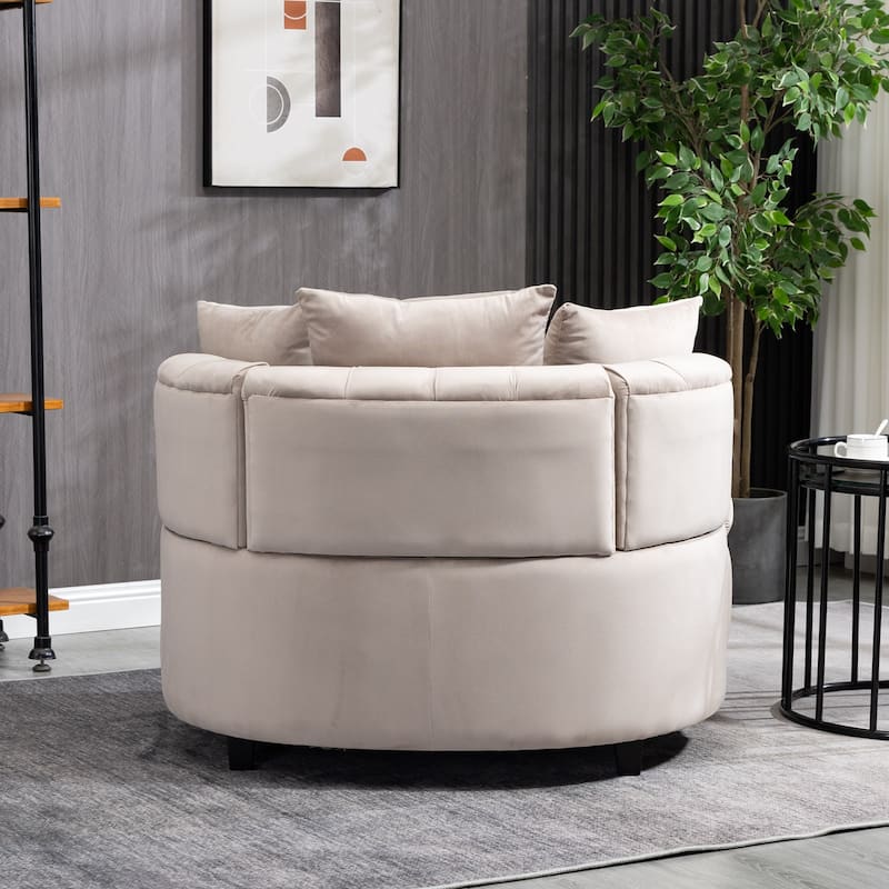 Oversized Barrel Accent Chair with 3 Pillows, Velvet Tufted Upholstered Round Club Chair, Ergonomic Reading Sofa Chair