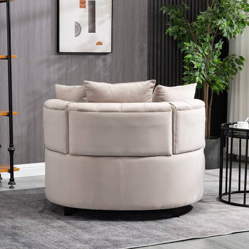 Roomfitters Velvet Accent Chair, Tufted Barrel Lounge Chair with Cushions, Modern Leisure Armchair for Living Room
