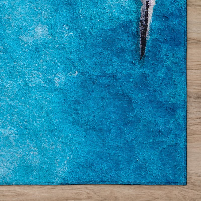 Indoor/ Outdoor Cozy Winter Blue Washable Beach Presents Rug