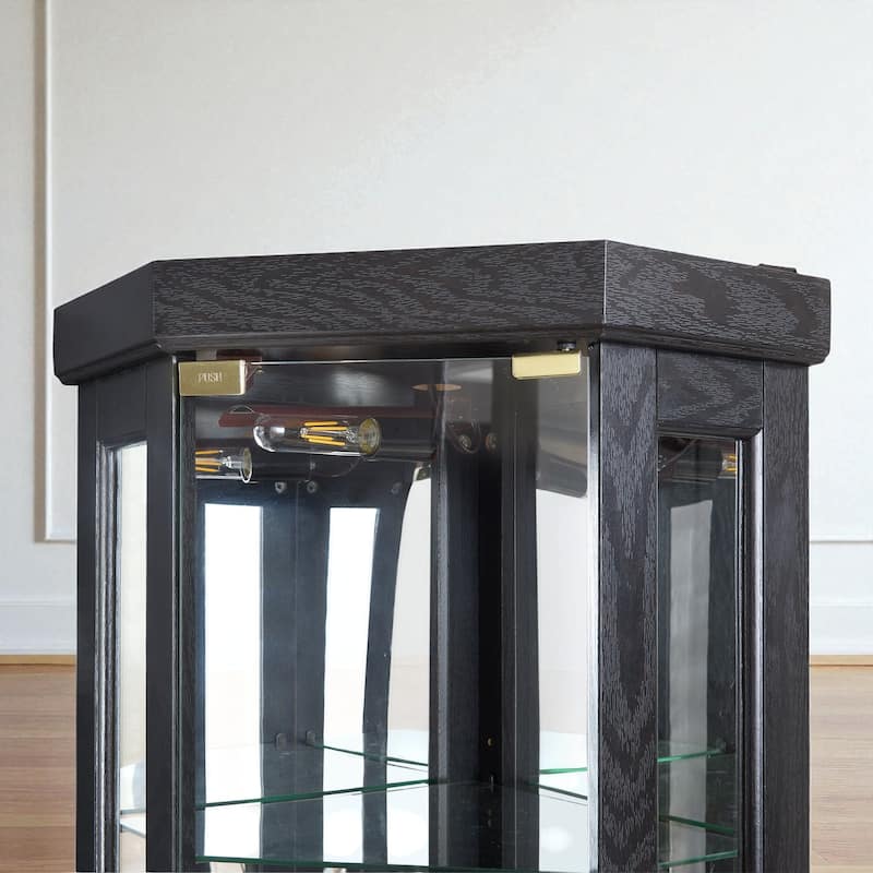 Lighted Corner Curio Cabinet with Glass Doors, Adjustable Shelves & Mirrored Back, Elegant Display Case for Collectibles