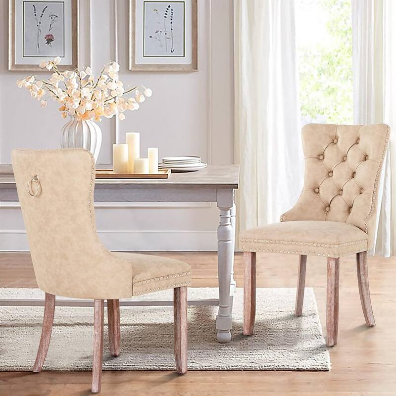 Faux Leather Dining Chairs Set of 2, Upholstered Chairs for Kitchen & Dining Room