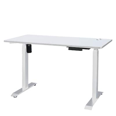 ErgoMax Electric Height Adjustable Single Motor Desk Frame w/ 48'' x 24'' Tabletop, 45.25 Inch Max Height, White