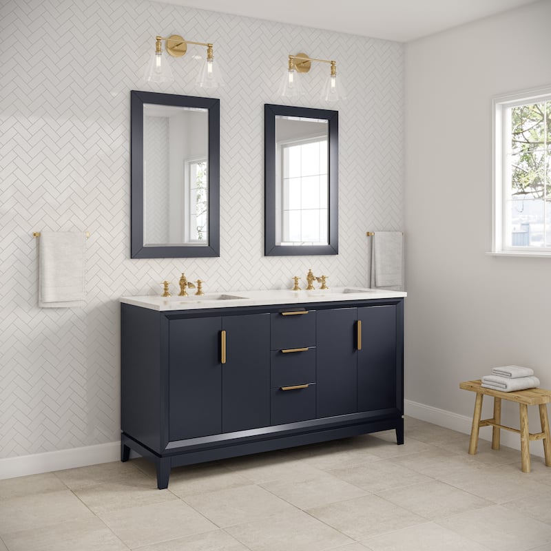 Elizabeth 60" Carrara White Marble Bathroom Vanity W/Mirrors & Faucets