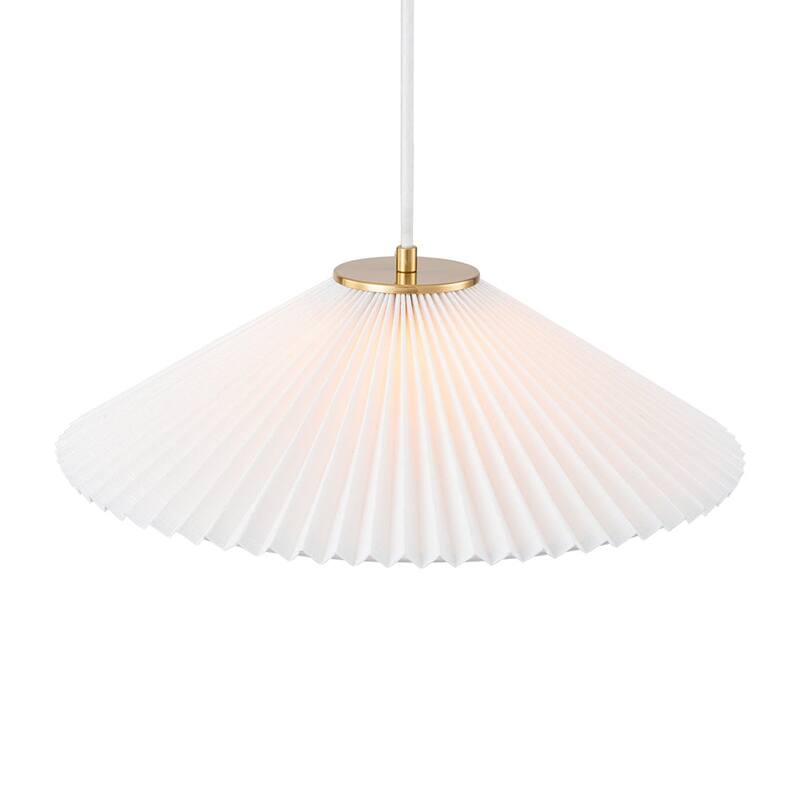 Scandinavian 1-Light White Fabric Pleated Conical Pendant Light