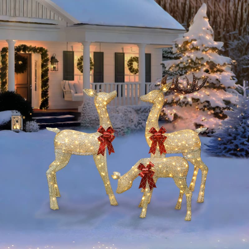 Puleo International Set of 3 Deer Family - Gold - 52.4